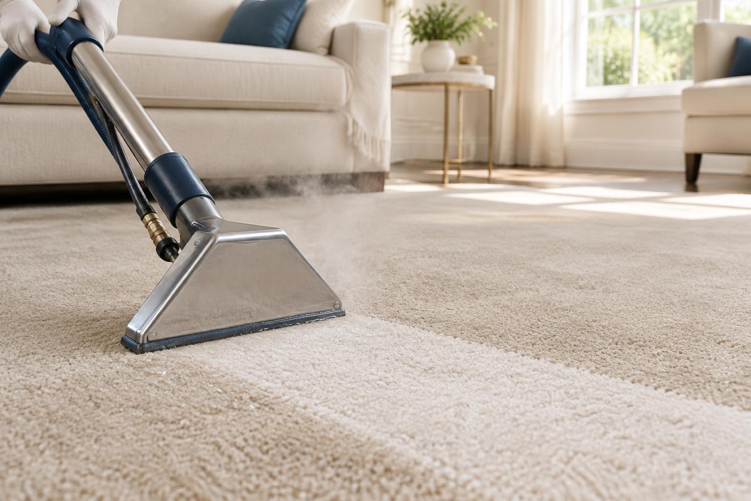 A carpet cleaning wand leaving a freshly cleaned stripe